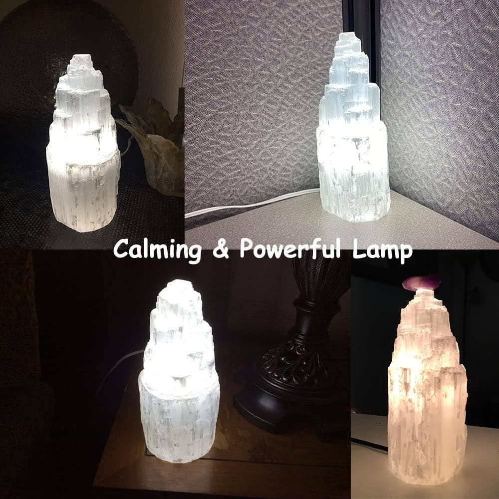Selenite Lamp Stone Crystal Rock Lamps Switch cord bulbs