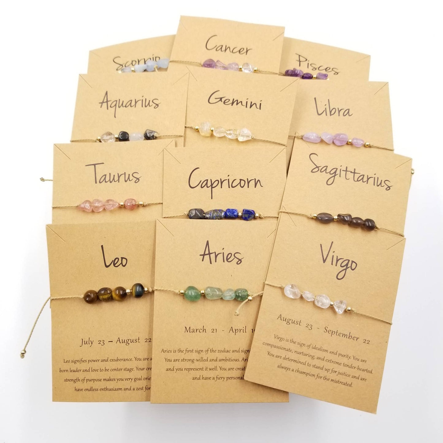 Natural Stone Handwoven Zodiac Bracelet with Card